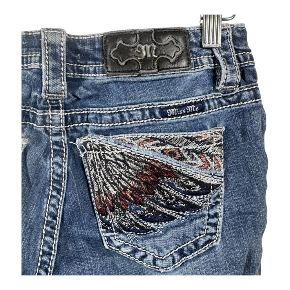 Miss Me Bootcut Jeans Size 26 Feather Wing Embroidery Aztec Trim AS-IS Flaws